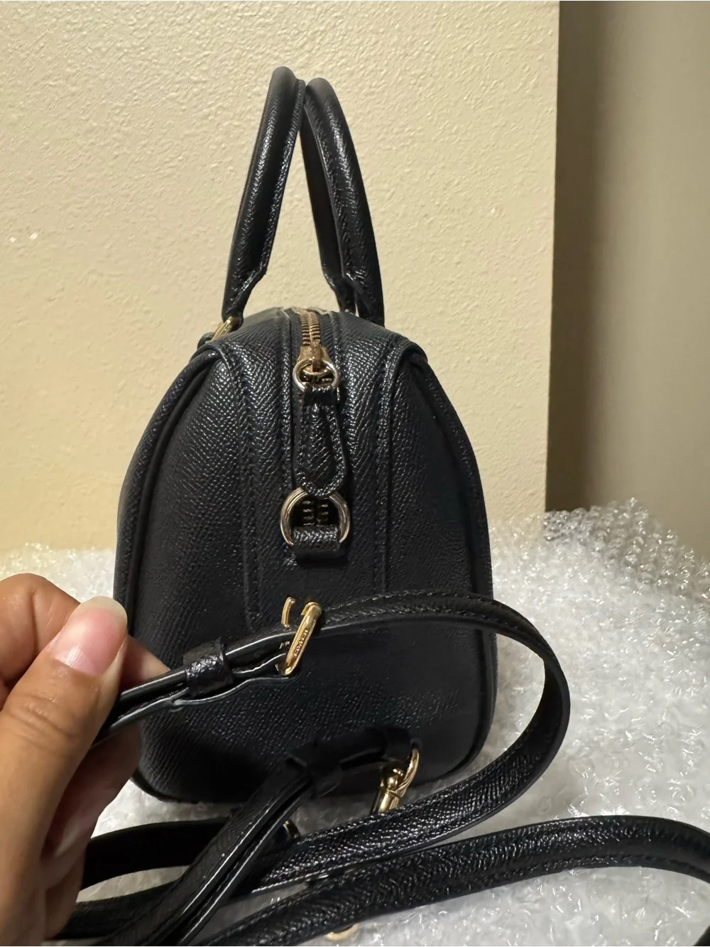 Coach Mini Black Leather Satchel with Gold Hardware and Removable Strap